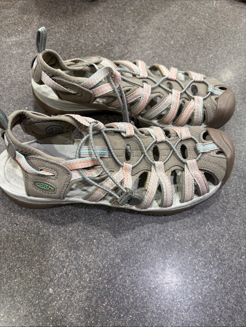 KEEN Women's astoria west hiking Sandals in Taupe with Coral Accents - Picture 2 of 12
